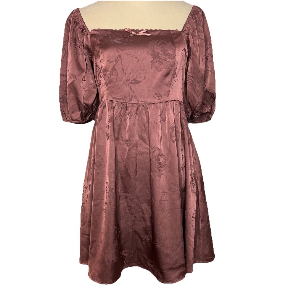 Bohme Women's Boho Smocked Back M Midi Dress Mauve Purple puff sleeve